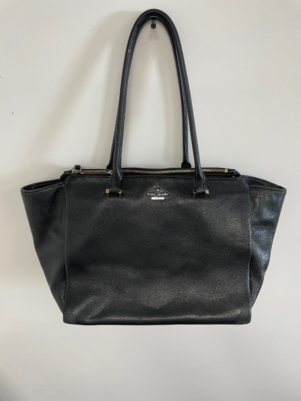 kate spade Black Leather Tote with Gold Hardware